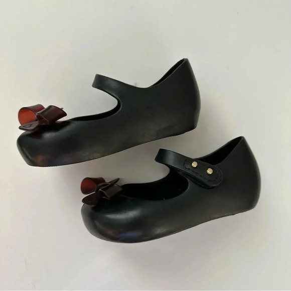 Mini Melissa toddler peep toe shoes size 7 black bow - Picture 4 of 8
